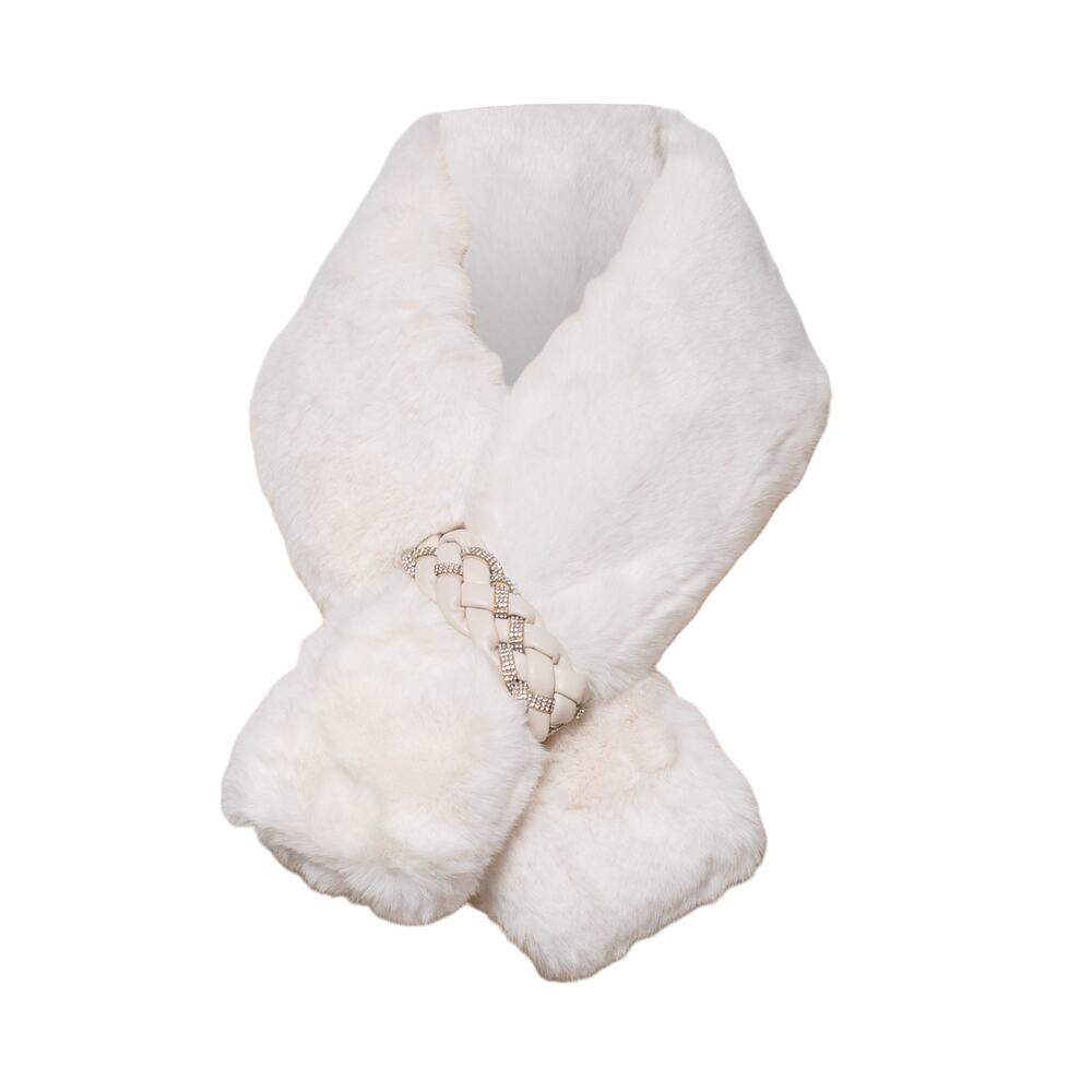 Women's White Ivory Faux Fur Pull Through Scarf One Size NWT